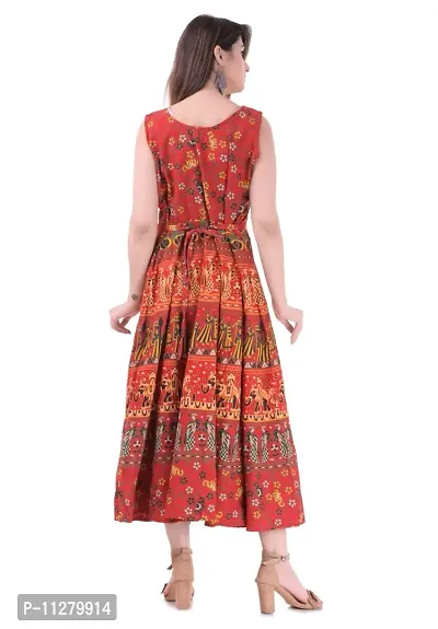 Monique Brand Women's/Girls Cotton Rajasthani Jaipuri Printed Maternity Summer Long Gown Middi Maxi Dress (MD-PEOPLE-RD15_Free Size_UPTO44XL_) Red-thumb3