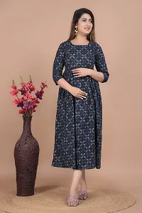 Monique Women?s 100% Cotton Printed Empire Maternity/Easy Breast Feeding Dress/Western Dress with Zippers for Nursing Pre and Post Pregnancy (KR-Blueprint -XXL)-thumb1