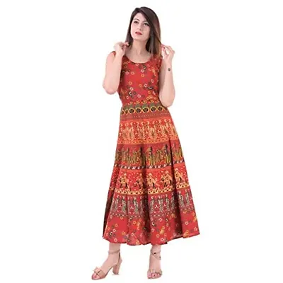 Monique Brand Women's/Girls Cotton Rajasthani Jaipuri Printed Maternity Summer Long Gown Middi Maxi Dress (MD-PEOPLE-RD15_Free Size_UPTO44XL_) Red