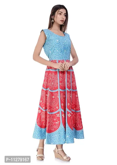 Monique Brand Women's/Girls Cotton Rajasthani Jaipuri Printed Maternity Summer Long Gown Middi Maxi Dress (MD-CHUNARI-HATHI-FJ15_Free Size_)-thumb3