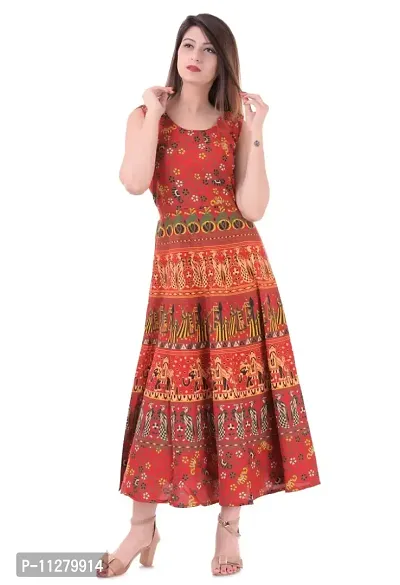 Monique Brand Women's/Girls Cotton Rajasthani Jaipuri Printed Maternity Summer Long Gown Middi Maxi Dress (MD-PEOPLE-RD15_Free Size_UPTO44XL_) Red-thumb0