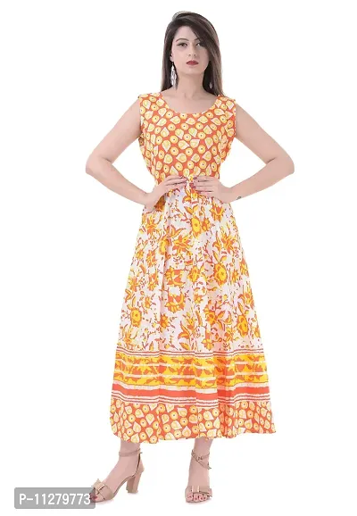 Monique Brand Women's/Girls Cotton Rajasthani Jaipuri Printed Maternity Summer Long Gown Middi Maxi Dress (MD-ROSE-LY15_Free Size_Upto 44XL_)-thumb0