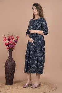 Monique Women?s 100% Cotton Printed Empire Maternity/Easy Breast Feeding Dress/Western Dress with Zippers for Nursing Pre and Post Pregnancy (KR-Blueprint -XXL)-thumb2