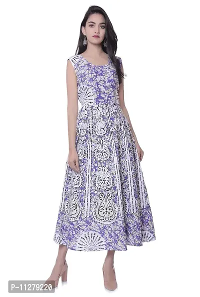 Monique Brand Women's/Girls Cotton Rajasthani Jaipuri Printed Maternity Summer Long Gown Middi Maxi Dress (MD-BATIKBUTA-RB15_Free Size_UPTO44XL_) Royal Blue-thumb0