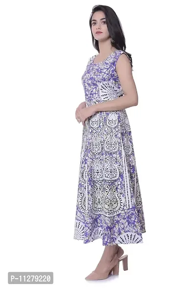Monique Brand Women's/Girls Cotton Rajasthani Jaipuri Printed Maternity Summer Long Gown Middi Maxi Dress (MD-BATIKBUTA-RB15_Free Size_UPTO44XL_) Royal Blue-thumb2