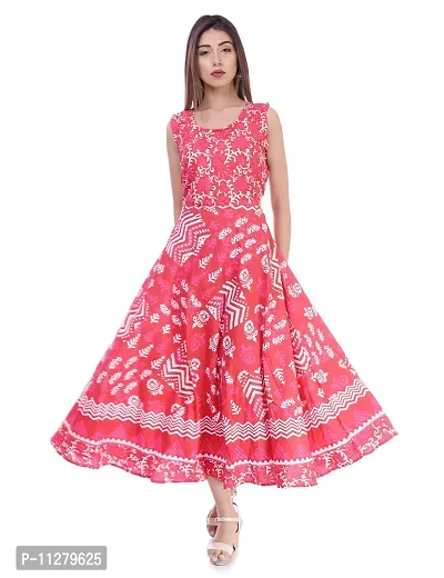 Monique Brand Women's/Girls Cotton Rajasthani Jaipuri Printed Maternity Summer Long Gown anarkali Middi Maxi Dress (-MD-ZOMETRI-RD15, Free Size, 44XL, Red)-thumb0