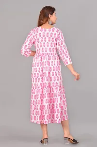 Monique Brand Women's/Girls Rayon Rajasthani Jaipuri Printed Maternity Summer Long Gown Kurta Maxi Dress (MD-WHITEROSE_Free Size_UPTO42XL_)-thumb3