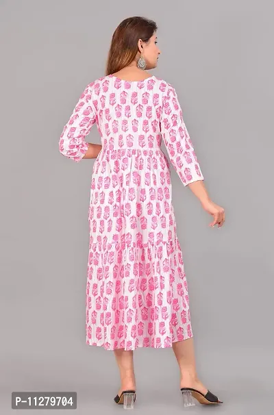 Monique Brand Women's/Girls Rayon Rajasthani Jaipuri Printed Maternity Summer Long Gown Kurta Maxi Dress (MD-WHITEROSE_Free Size_UPTO42XL_)-thumb4