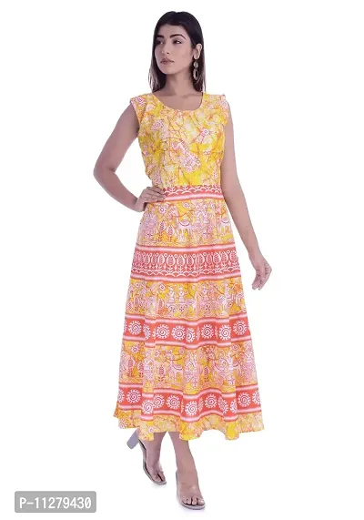 Monique Brand Women's/Girls Cotton Rajasthani Jaipuri Printed Maternity Summer Long Gown Middi Maxi Dress (MD-ADIWASI-MY15_Free Size_Upto 44XL_)-thumb3