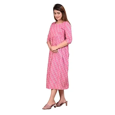 Monique Women's Cotton A-Line Pink Color Maternity Kurta/Easy Breast Feeding Kurta Western Dress with Zippers for Nursing Pre and Post Pregnancy (KR-LADER)