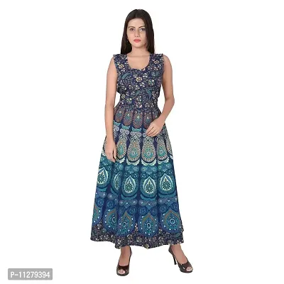 Monique Brand Women's/Girls Cotton Rajasthani Jaipuri Printed Maternity Summer Long Gown Middi Maxi Dress Made in India Product (Free Size_MD-MIRCHI-RG15_UPTO44XL_) Rama Green-thumb0