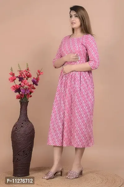 Monique Women's Cotton A-Line Pink Color Maternity Kurta/Easy Breast Feeding Kurta Western Dress with Zippers for Nursing Pre and Post Pregnancy (KR-LADER-L)-thumb2