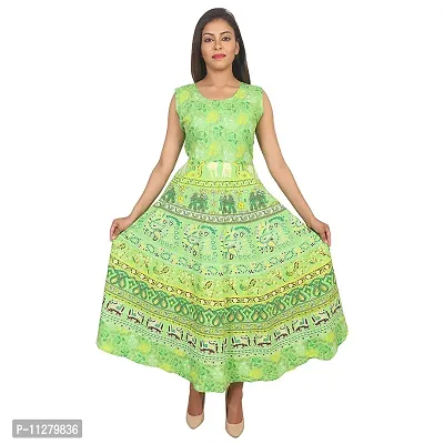 Monique Brand Women's/Girls Cotton Rajasthani Jaipuri Printed Maternity Summer Long Gown Middi Maxi Dress (MD-TEDAMORE-PG15_Free Size_UPTO44XL_) Parrot Green-thumb0