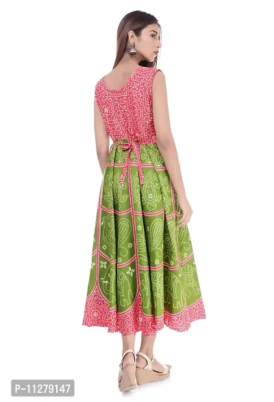 Monique Brand Women's/Girls Cotton Rajasthani Jaipuri Printed Maternity Summer Long Gown Middi Maxi Dress (MD-CHUNARIHATHI-RD15_Free Size_XL_) Red-thumb2