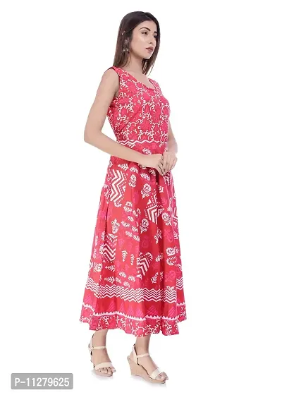 Monique Brand Women's/Girls Cotton Rajasthani Jaipuri Printed Maternity Summer Long Gown anarkali Middi Maxi Dress (-MD-ZOMETRI-RD15, Free Size, 44XL, Red)-thumb3
