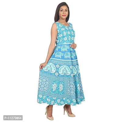 Monique Brand Women's Cotton Rajasthani Jaipuri Printed Maternity Summer Long Gown Midi Maxi Dress (Firozi, MD-PEACOCK-FJ15, Free Size, UPTO44XL)-thumb2
