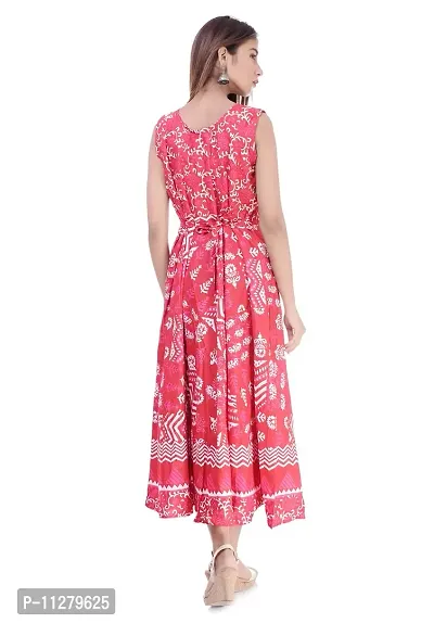 Monique Brand Women's/Girls Cotton Rajasthani Jaipuri Printed Maternity Summer Long Gown anarkali Middi Maxi Dress (-MD-ZOMETRI-RD15, Free Size, 44XL, Red)-thumb4