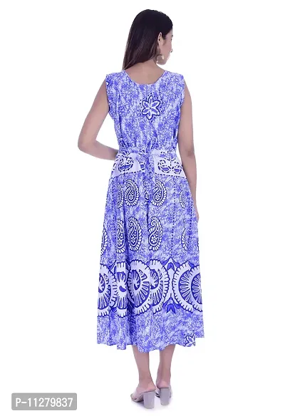 Monique Brand Women's/Girls Cotton Rajasthani Jaipuri Printed Maternity Summer Long Gown Middi Maxi Dress (MD-CHAKARI-RB15_Free Size_UPTO44XL_) Royal Blue-thumb4