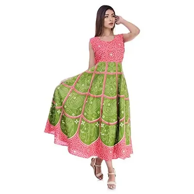Monique Brand Women's/Girls Cotton Rajasthani Jaipuri Printed Maternity Summer Long Gown Middi Maxi Dress (MD-CHUNARIHATHI-RD15_Free Size_XL_) Red