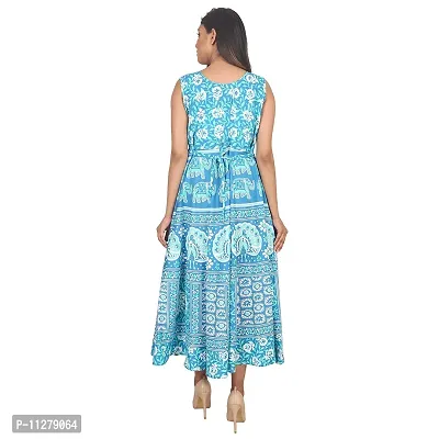 Monique Brand Women's Cotton Rajasthani Jaipuri Printed Maternity Summer Long Gown Midi Maxi Dress (Firozi, MD-PEACOCK-FJ15, Free Size, UPTO44XL)-thumb5