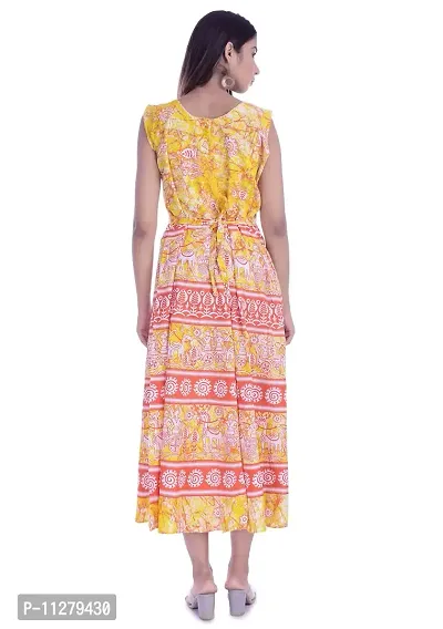 Monique Brand Women's/Girls Cotton Rajasthani Jaipuri Printed Maternity Summer Long Gown Middi Maxi Dress (MD-ADIWASI-MY15_Free Size_Upto 44XL_)-thumb4