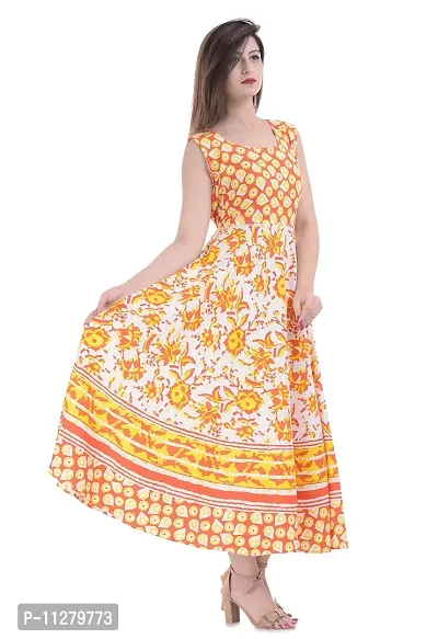 Monique Brand Women's/Girls Cotton Rajasthani Jaipuri Printed Maternity Summer Long Gown Middi Maxi Dress (MD-ROSE-LY15_Free Size_Upto 44XL_)-thumb3