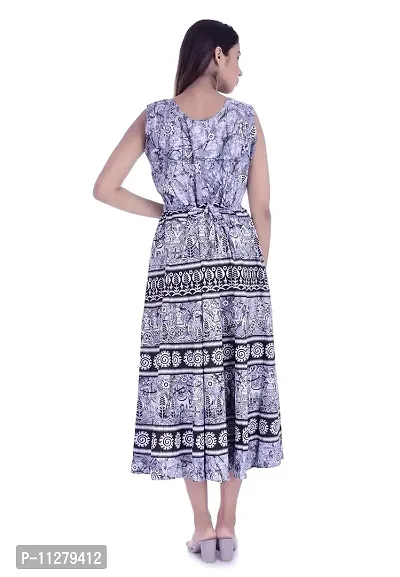 Monique Brand Women's/Girls Cotton Rajasthani Jaipuri Printed Maternity Summer Long Gown Midi Maxi Anarkali Dress (Grey, Free Size, Upto 44XL)-thumb4