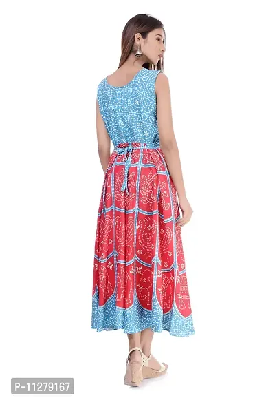 Monique Brand Women's/Girls Cotton Rajasthani Jaipuri Printed Maternity Summer Long Gown Middi Maxi Dress (MD-CHUNARI-HATHI-FJ15_Free Size_)-thumb4