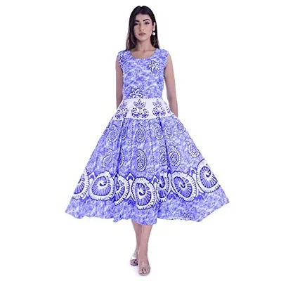 Monique Brand Women's/Girls Cotton Rajasthani Jaipuri Printed Maternity Summer Long Gown Middi Maxi Dress (MD-CHAKARI-RB15_Free Size_UPTO44XL_) Royal Blue