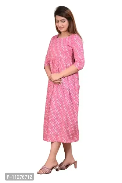 Monique Women's Cotton A-Line Pink Color Maternity Kurta/Easy Breast Feeding Kurta Western Dress with Zippers for Nursing Pre and Post Pregnancy (KR-LADER-L)-thumb0