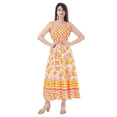 Monique Brand Women's/Girls Cotton Rajasthani Jaipuri Printed Maternity Summer Long Gown Middi Maxi Dress (MD-ROSE-LY15_Free Size_Upto 44XL_)