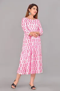 Monique Brand Women's/Girls Rayon Rajasthani Jaipuri Printed Maternity Summer Long Gown Kurta Maxi Dress (MD-WHITEROSE_Free Size_UPTO42XL_)-thumb2