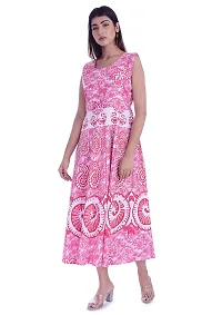 Monique Brand Women's/Girls Cotton Rajasthani Jaipuri Printed Maternity Summer Long Gown Middi Maxi Dress (MDCHAKARIRN15, Pink, Rani, Free Size)-thumb2