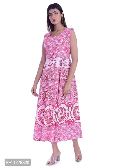 Monique Brand Women's/Girls Cotton Rajasthani Jaipuri Printed Maternity Summer Long Gown Middi Maxi Dress (MDCHAKARIRN15, Pink, Rani, Free Size)-thumb3