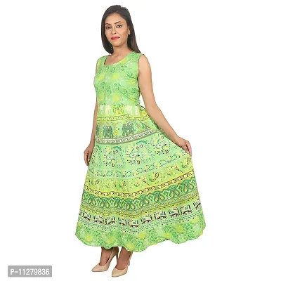 Monique Brand Women's/Girls Cotton Rajasthani Jaipuri Printed Maternity Summer Long Gown Middi Maxi Dress (MD-TEDAMORE-PG15_Free Size_UPTO44XL_) Parrot Green-thumb2