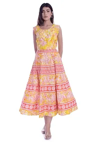 Monique Brand Women's/Girls Cotton Rajasthani Jaipuri Printed Maternity Summer Long Gown Middi Maxi Dress (MD-ADIWASI-MY15_Free Size_Upto 44XL_)-thumb1