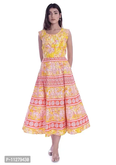 Monique Brand Women's/Girls Cotton Rajasthani Jaipuri Printed Maternity Summer Long Gown Middi Maxi Dress (MD-ADIWASI-MY15_Free Size_Upto 44XL_)-thumb2