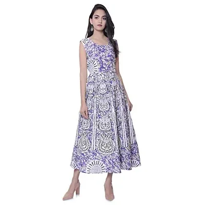 Monique Brand Women's/Girls Cotton Rajasthani Jaipuri Printed Maternity Summer Long Gown Middi Maxi Dress (MD-BATIKBUTA-RB15_Free Size_UPTO44XL_) Royal Blue