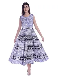 Monique Brand Women's/Girls Cotton Rajasthani Jaipuri Printed Maternity Summer Long Gown Midi Maxi Anarkali Dress (Grey, Free Size, Upto 44XL)-thumb1