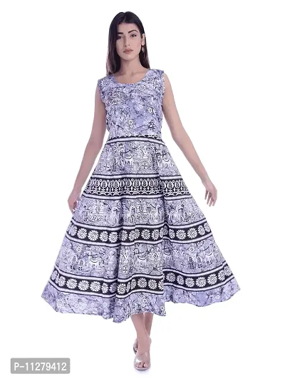 Monique Brand Women's/Girls Cotton Rajasthani Jaipuri Printed Maternity Summer Long Gown Midi Maxi Anarkali Dress (Grey, Free Size, Upto 44XL)-thumb2