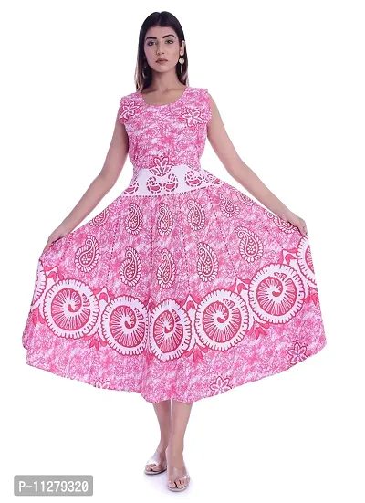 Monique Brand Women's/Girls Cotton Rajasthani Jaipuri Printed Maternity Summer Long Gown Middi Maxi Dress (MDCHAKARIRN15, Pink, Rani, Free Size)-thumb0
