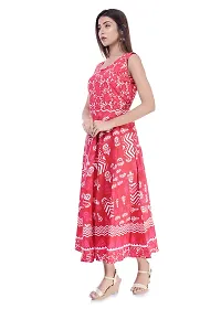 Monique Brand Women's/Girls Cotton Rajasthani Jaipuri Printed Maternity Summer Long Gown anarkali Middi Maxi Dress (-MD-ZOMETRI-RD15, Free Size, 44XL, Red)-thumb1