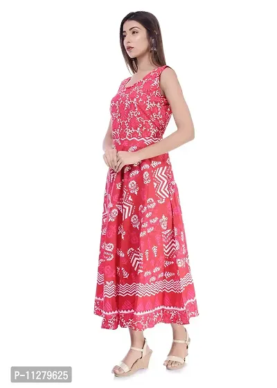 Monique Brand Women's/Girls Cotton Rajasthani Jaipuri Printed Maternity Summer Long Gown anarkali Middi Maxi Dress (-MD-ZOMETRI-RD15, Free Size, 44XL, Red)-thumb2
