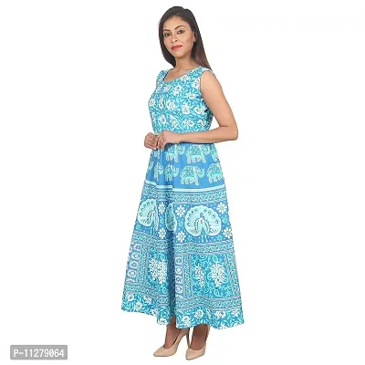 Monique Brand Women's Cotton Rajasthani Jaipuri Printed Maternity Summer Long Gown Midi Maxi Dress (Firozi, MD-PEACOCK-FJ15, Free Size, UPTO44XL)-thumb3