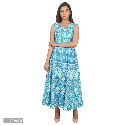 Monique Brand Women's Cotton Rajasthani Jaipuri Printed Maternity Summer Long Gown Midi Maxi Dress (Firozi, MD-PEACOCK-FJ15, Free Size, UPTO44XL)-thumb4