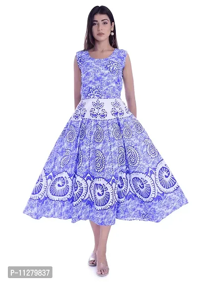 Monique Brand Women's/Girls Cotton Rajasthani Jaipuri Printed Maternity Summer Long Gown Middi Maxi Dress (MD-CHAKARI-RB15_Free Size_UPTO44XL_) Royal Blue-thumb0