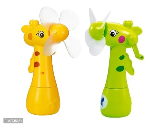 Hand-Driven Portable Mini Fan With Mist Water Spray Toy For Kids Combo Pack Yellow And Green-thumb0