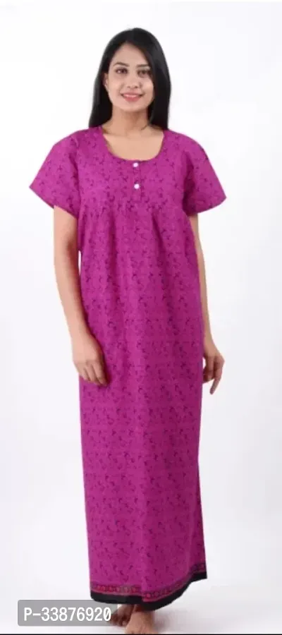 Elegant Magenta Cotton Printed Nighty For Women-thumb0