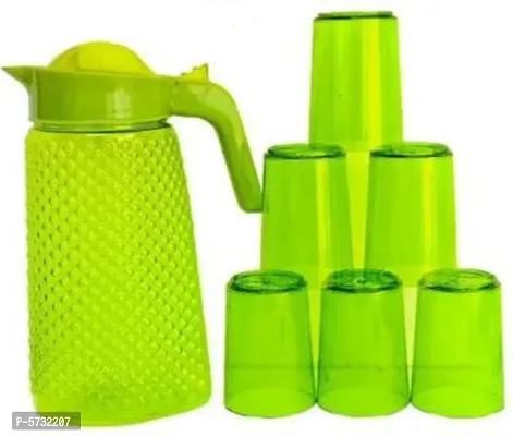 STORKINS 1.5 L Water Green Beautiful Jug with 6 Pieces Glasses Set for Juice/Water Serve (1.5 L) Jug Glass Set Jug (Plastic) Jug Glass Set  (PLASTIC)-thumb0