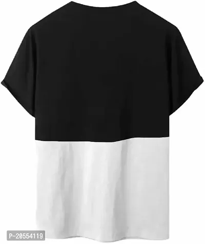 FIONAA TRENDZ Men's Loose Oversized Half Sleeves Round Neck Latest Solid Printed with Pockets T-Shirt(Black  White, M)-thumb2